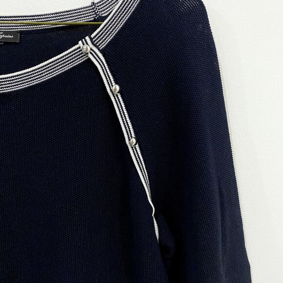 Les Copains Navy Blue 3/4 Sleeve Top 100% Cotton - Picture 3 of 6